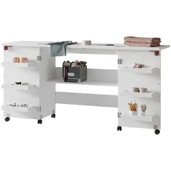 Vicco Nähtisch Carmen, Weiss, 160 x 80.2 cm mit 6 Regalfächer, Nähzubehör, Weiss