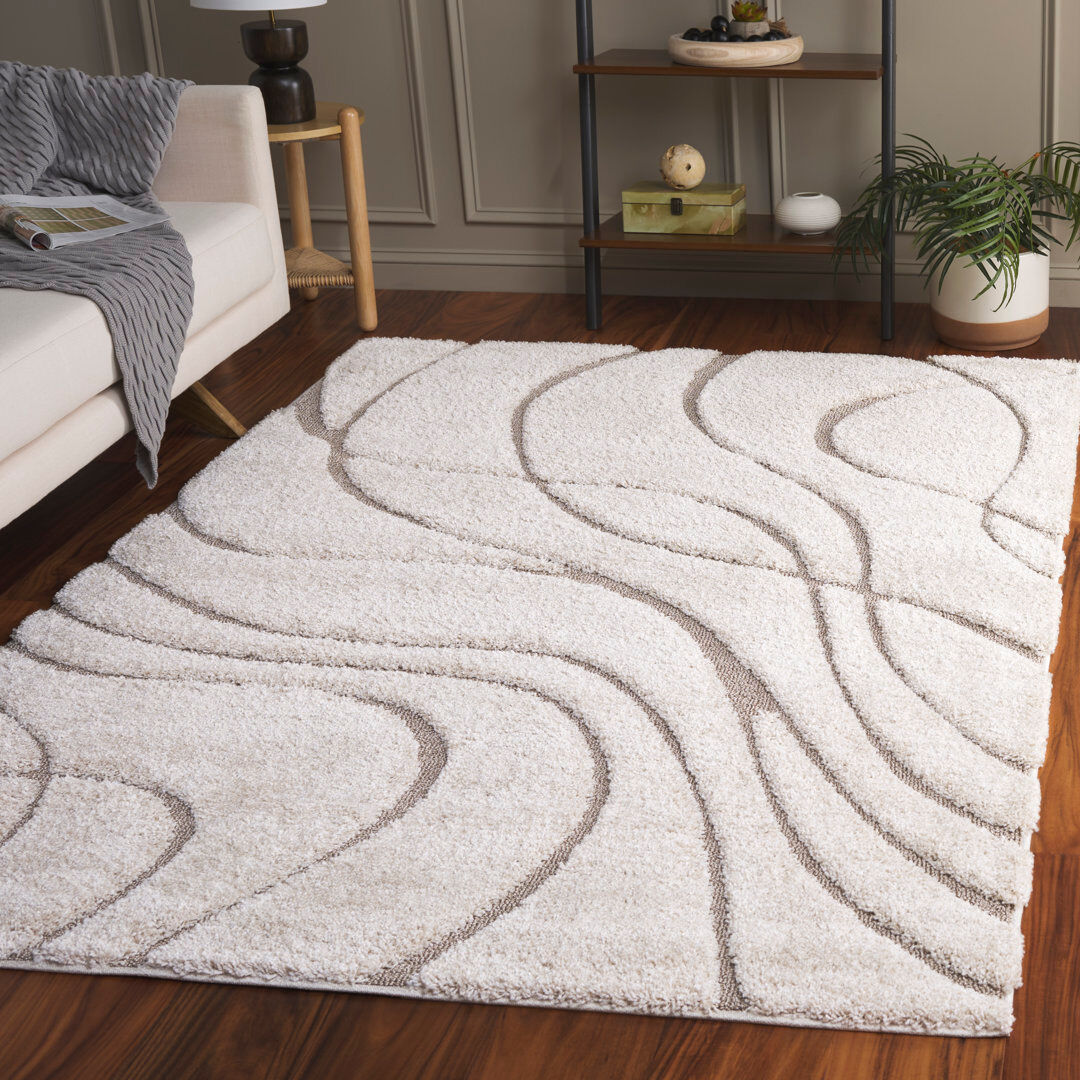 Blue Elephant Florida Abstract Shag Area Rug Beige/Cream Rectangle 183 x 244 cm