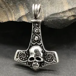 Drachensilber Thors Hammer Totenkopf Schmuck Anhänger aus Silber 925 - Silber