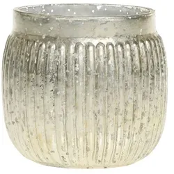 Chic Antique Teelichthalter mit Rillen in Silber, Höhe 7,5, ∅ 8 cm