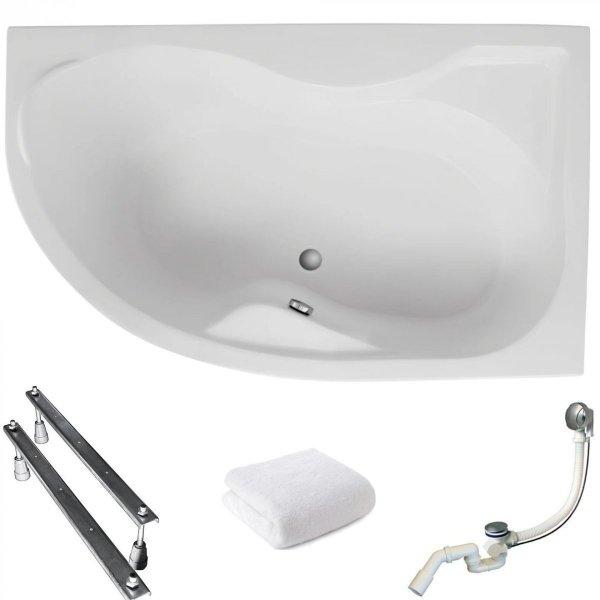 Aqua For You | Polimat Badewanne - 170x110 Cm - Asymmetrisch - Mit Chromsyphon Und Füßen - Acrylbadewanne - Eckbadewanne - Rechts Seite - mit Siphon