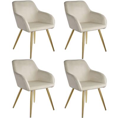 tectake 4 Esszimmerstuhl MARILYN Polsterstuhl Samtoptik, ergonomische Form, hohe Stabilität, Kunststoffkappen, 58x62x82 cm, creme/gold