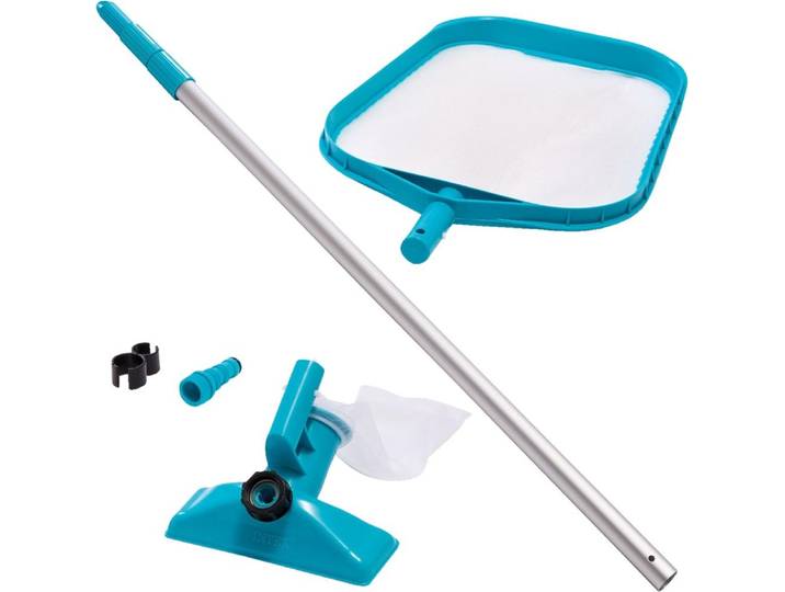 Intex Skimmer Pool Reinigungsset Bodensauger Kescher Teleskopstange 28002, 3 Teile Set, Teleskopstiel 2,39m