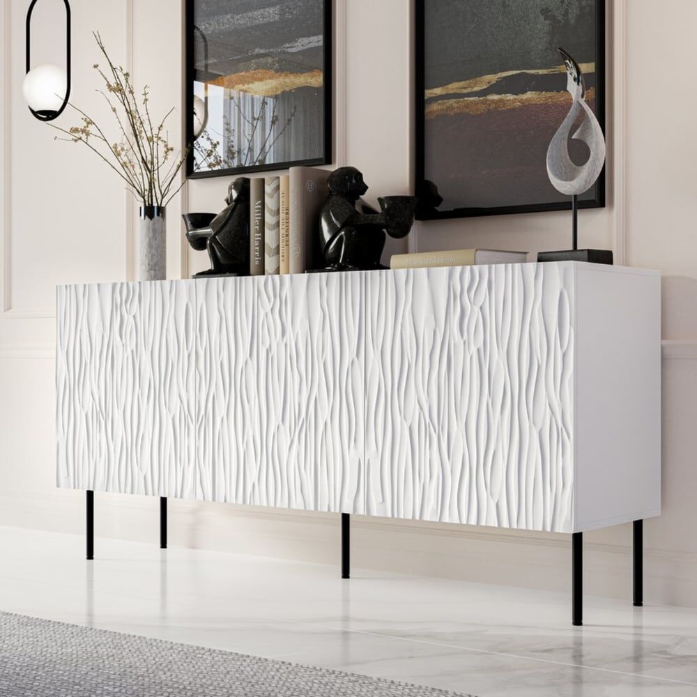 MSO Buffet bas design en bois blanc mat 152 cm Blanc 152x74x152cm