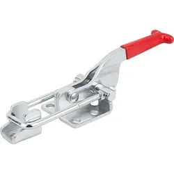 BÜGELSPANNER HORIZONTAL, STANDARD MIT GEGENHALTER, FORM:B, F1=3000, STAHL VERZINKT, KOMP:KUNSTSTOFF ROT