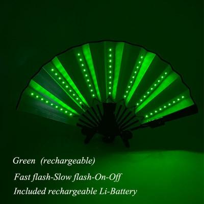 Inspired Finds LED Neon Folding Rave Fan Luminous Party Hand Fan For Festivals & Events 13in 4 Mode Emerald Recharge Fan