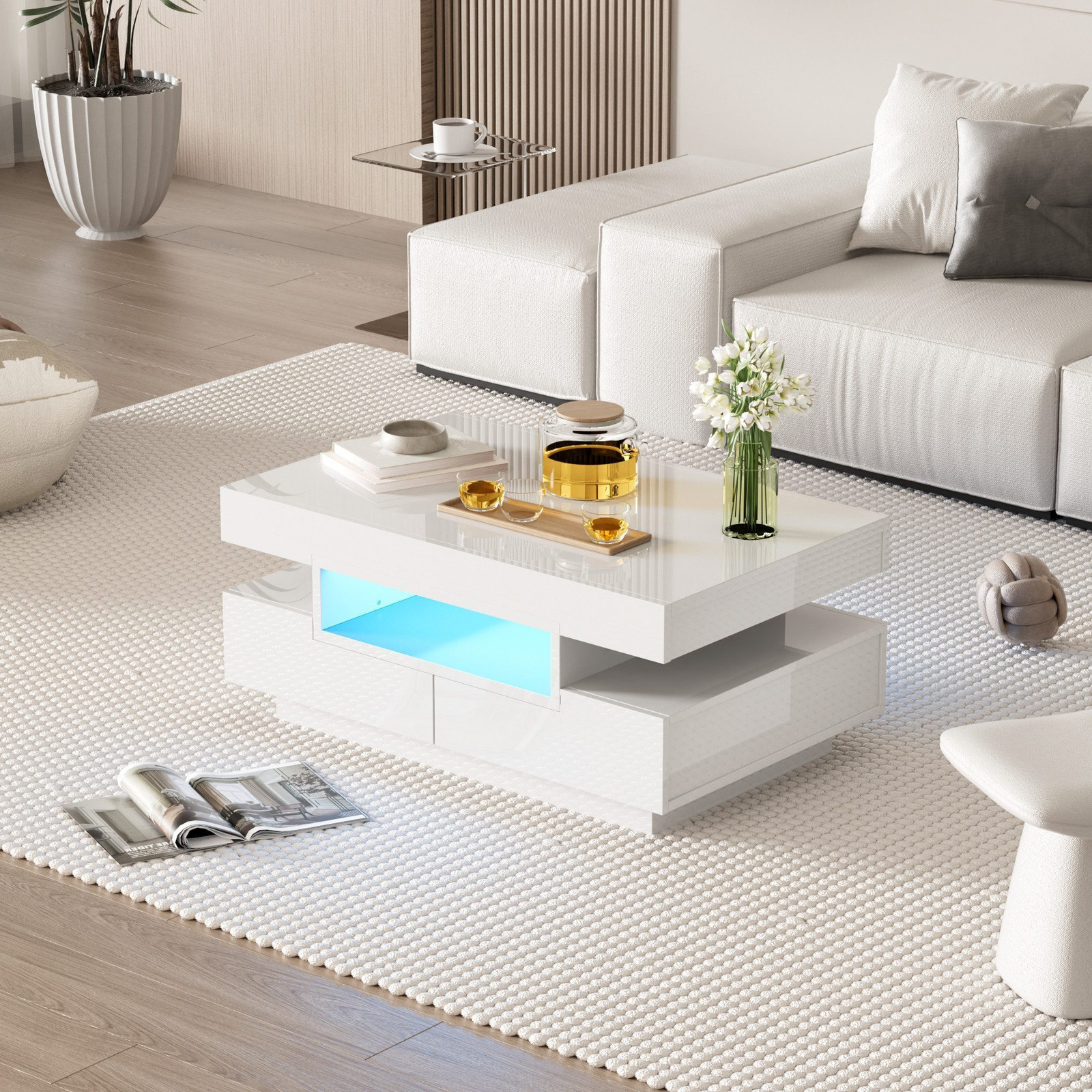 Fortuna Lai salontafel met 4 lades en LED-verlichting, hoogglanzend