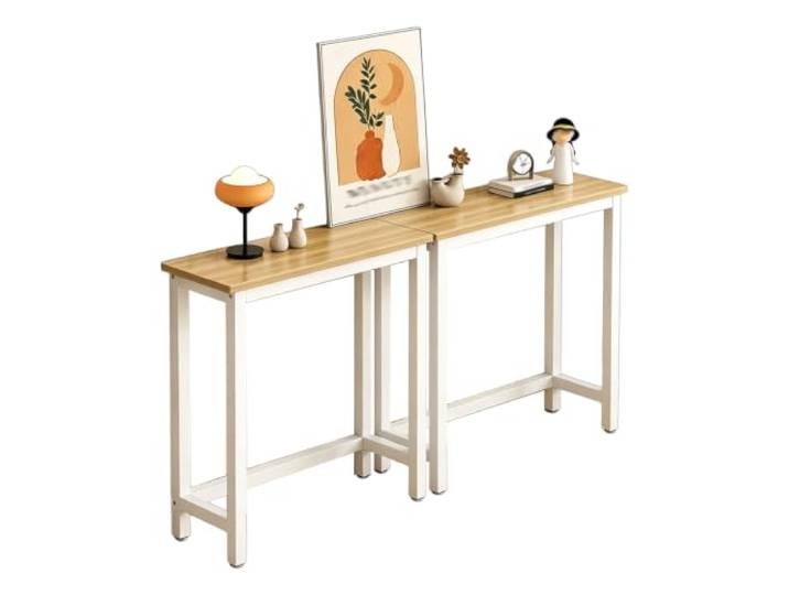 Hynbdes Eingangstisch, Konsolentisch für Hinter Der Couch, Hölzern, Metallgestell, Schmales Design, Platz sparen, für Wohnzimmer, Schlafzimmer, Flur, Holz – Weiß 240×30×100cm