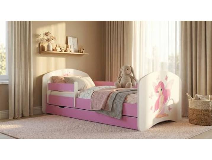Happy Babies Kinderbett - Mit Matratze & Schublade und Rausfallschutz, 80x160, Mädchen Kinderbetten & Jugendbett Jungen Kids Bed, Jugendbett für Bodentief Ausziehbett Kleinkind, Lattenrost