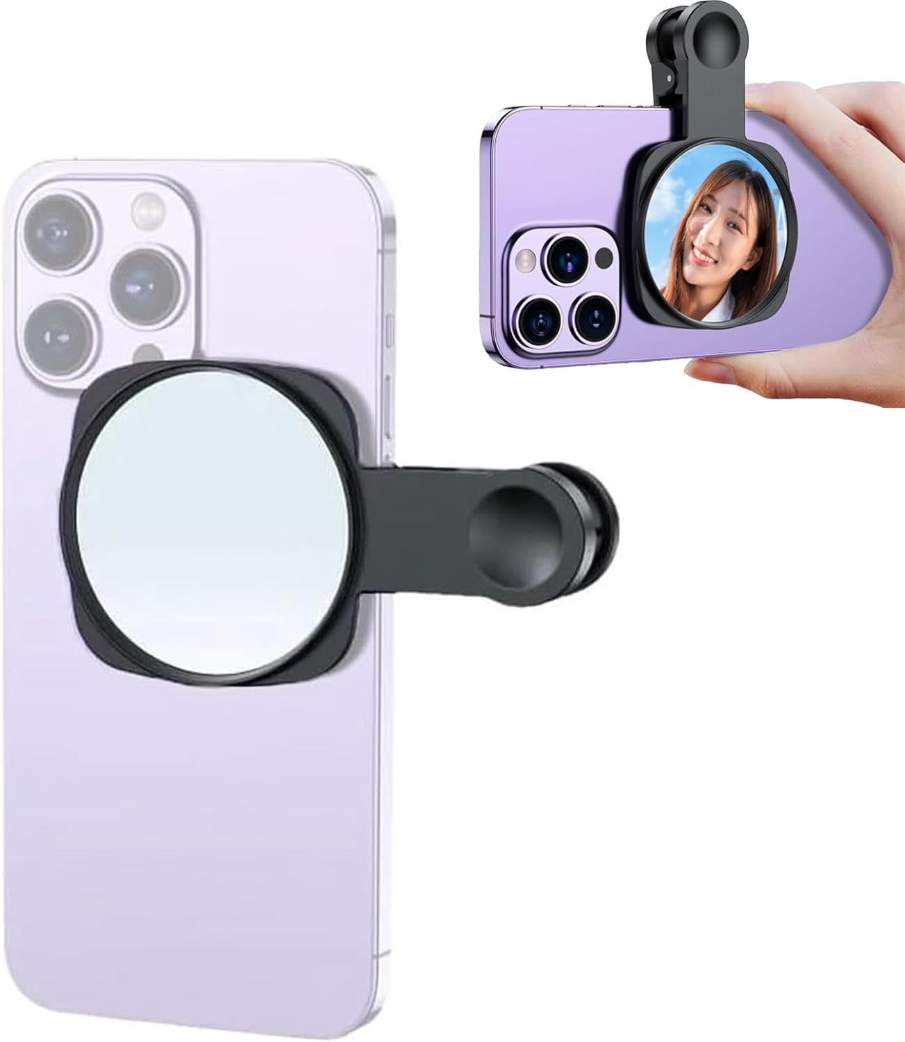 Compacte Spiegel voor Smartphone Achtercamera - Universele Telefoonclip voor Selfies en Vlogs - Zwart