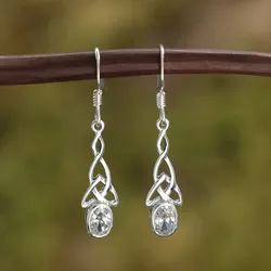Drachensilber Feiner Ohrringe keltischer Knoten mit Zirkonia glasklar Kristall - Silber