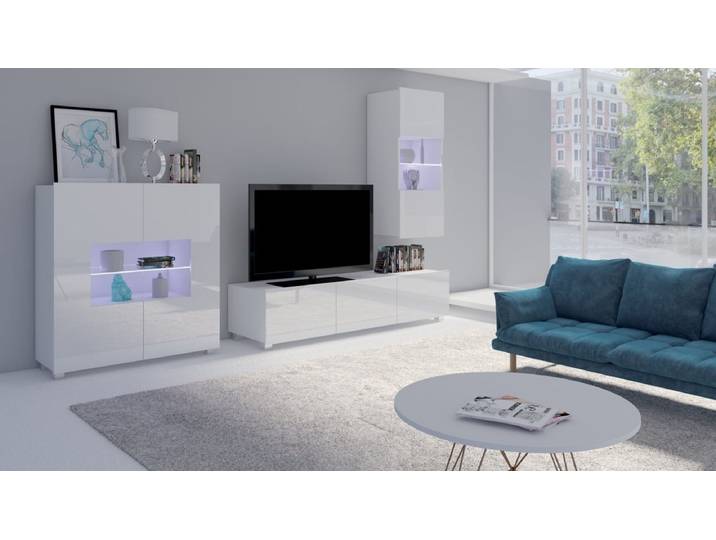 Designer Wohnwand Carlos mit LED - Weiß-Weiß - Luxusbetten24