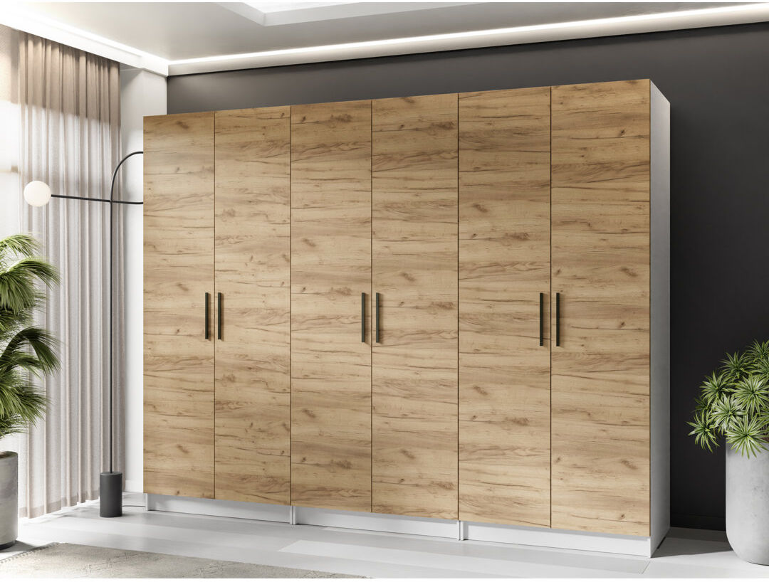 17 Stories Nisean 6 Door Wardrobe White/Oak Craft Gold 234cm W X 52.5cm D
