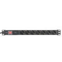 19" Steckdosenleiste mit Aluminiumprofil, 7-fach, 1HE 2 Meter Kabel, Überspannungsschutz, Schalter