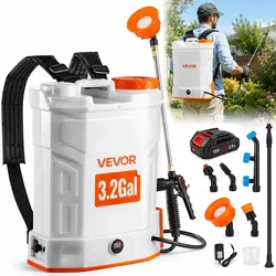 VEVOR Akku-Sprühgerät, 12 L, elektrischer Rücken-Drucksprüher, 2 einziehbare Stäbe und 5 Düsen, einstellbar 0–6 bar, 2 Stunden Laufzeit, tragbarer Pumpsprüher für Hof, Garten und Rasen