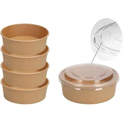 Lauroo 150 Stück Salatschalen mit Deckel Kraftpapier Schalen Box - 500 ml