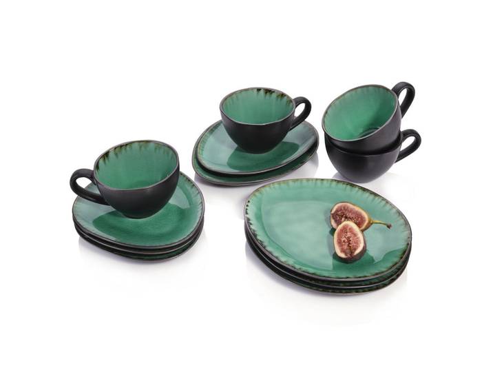 Sänger Kaffeeservice Palm Beach - 12 teilig aus Steingut, Grün, Keramik, 12-teilig, 26x34x24.75 cm, kratzfest, Geschirr, Geschirrsets, Kaffeeservice