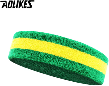 Inspire Curations AOLIKES Cotton Athletic Headband Elastic Sports Sweatband For Basketball, Tennis And Fitness green Yellow