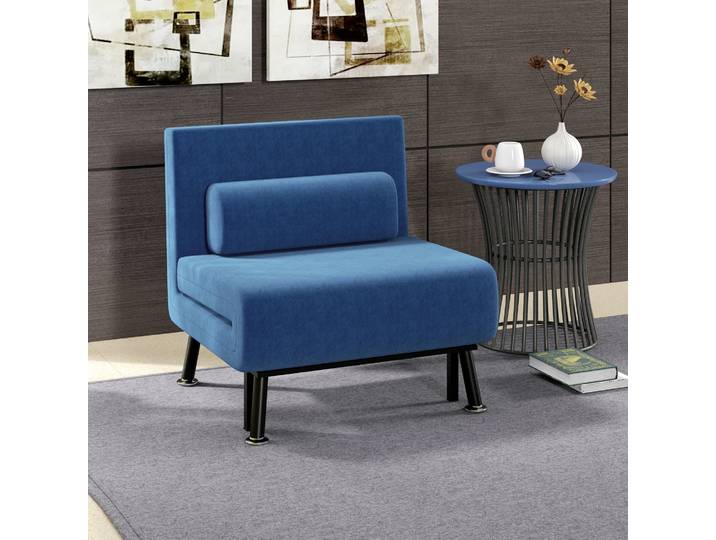 HOMCOM Fauteuil Convertible 3 en 1 Lit 1 Place Bleu Foncé