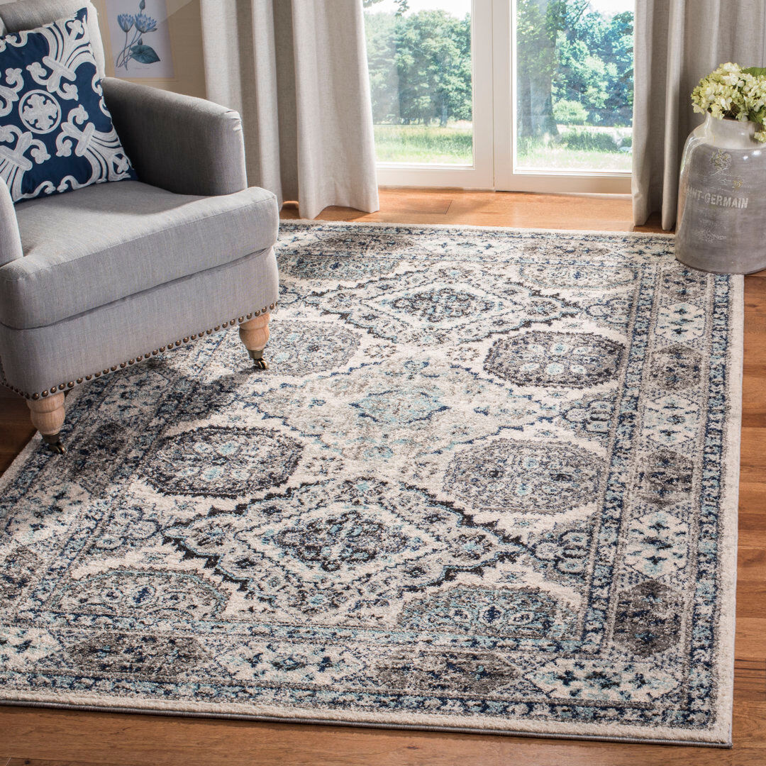 Bloomsbury Market Rehoboth Oriental Hand Woven Area Rug Light Grey/Blue Rectangle 122 x 183 cm