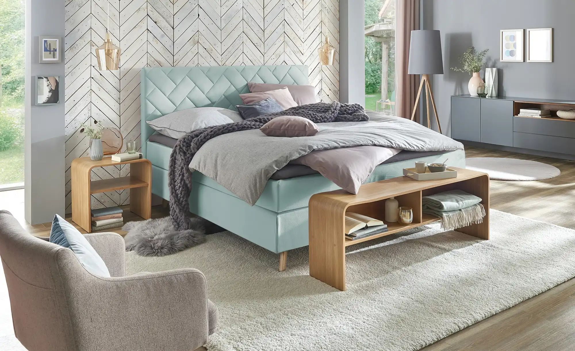 Höffner Boxspringbett  Weave ¦ blau ¦ Maße (cm): B: 200 H: 122