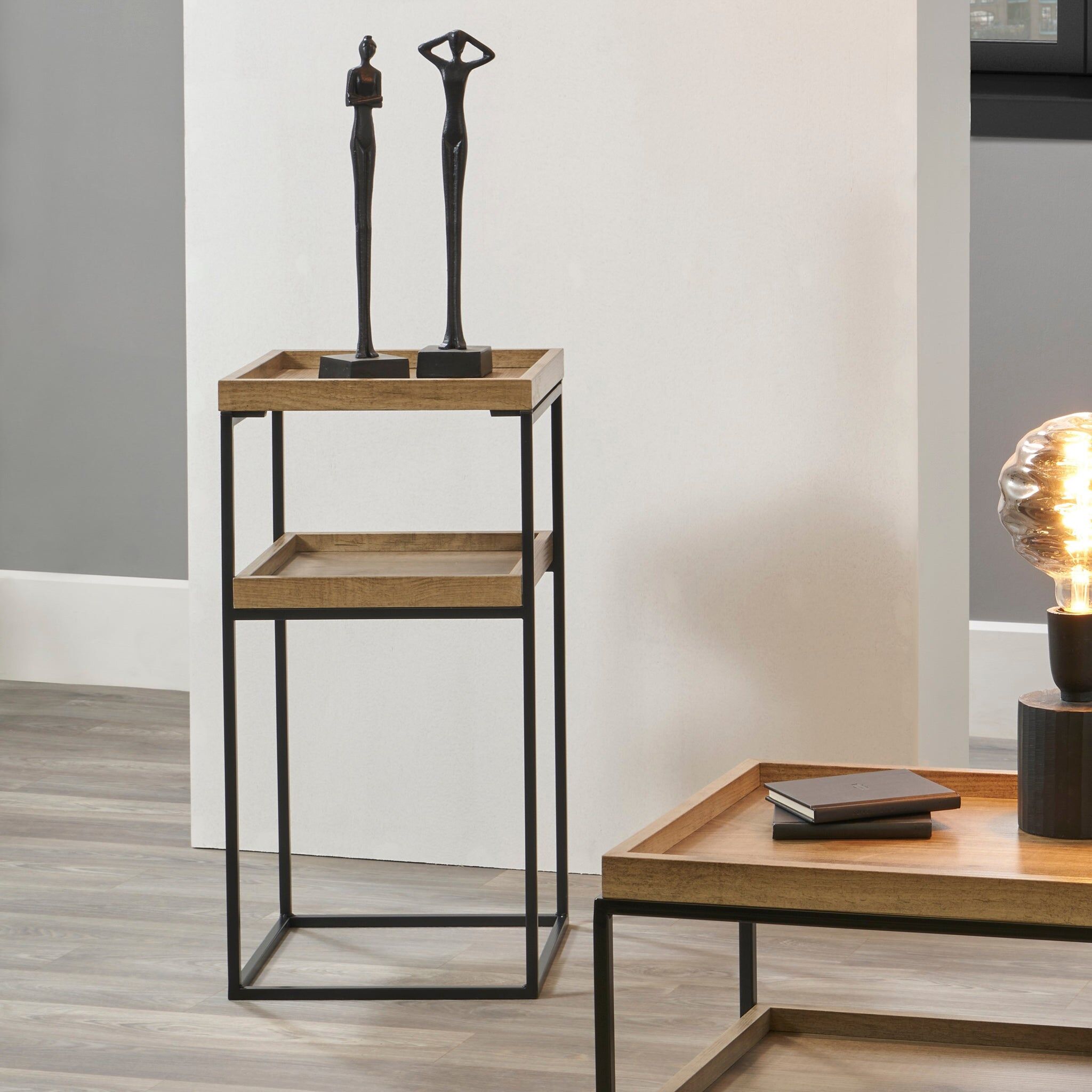 Pacific Lifestyle - Gallery Natural Wood Veneer and Black Metal Side Table