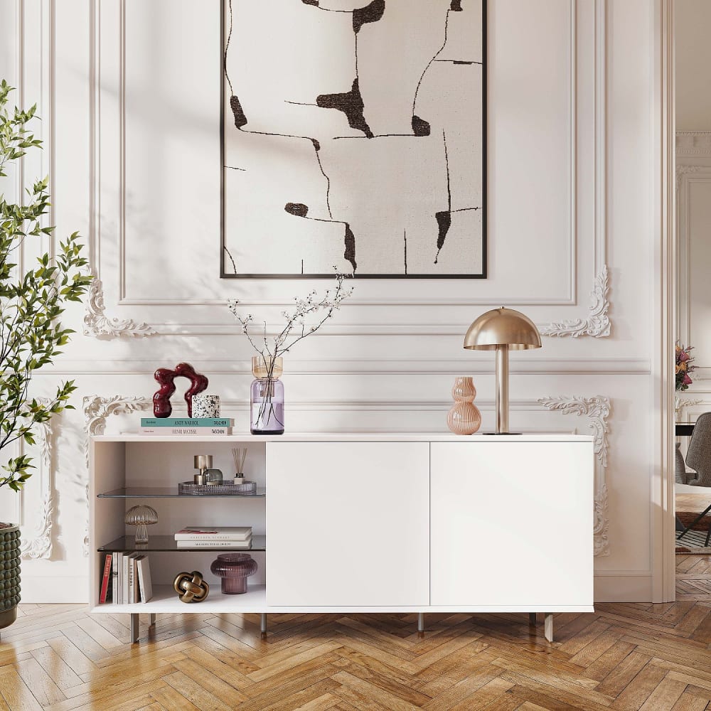 Habitat Buffet bas 2 portes et pieds en métal - blanc polaire Blanc 180x75x45cm