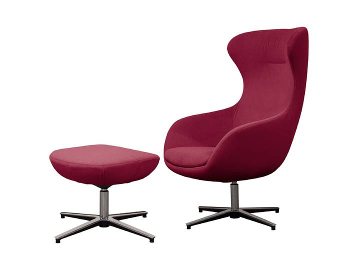 Sessel Rot Samt Vaia mit Hocker 76 x 117 x 74cm