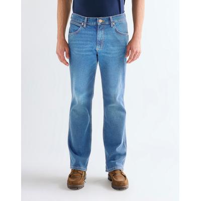 Bootcut-Jeans WRANGLER "Jacksville", Herren, Gr. 34, Länge 30, blau (vintage_worn), Denim/Jeans, Obermaterial: 99% Baumwolle, 1% Elasthan, bootcut fit lang, Jeans, Bootcut fit