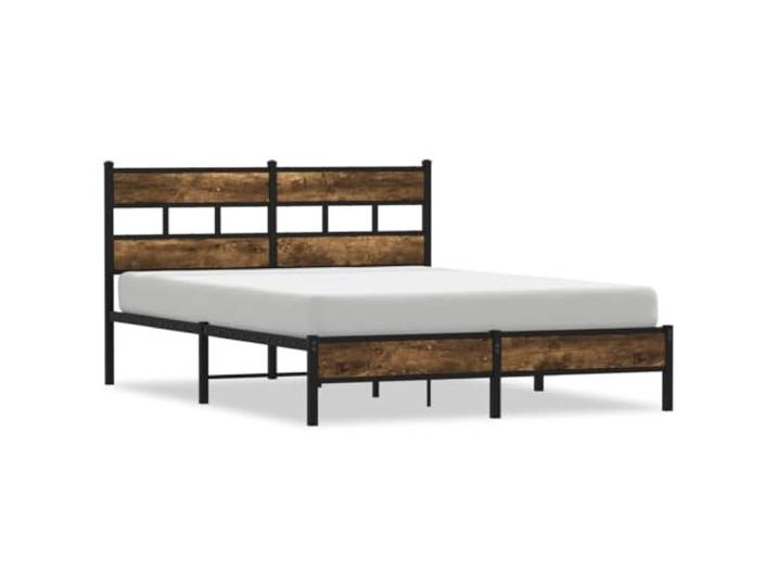 PUGYNBK Bettgestell aus Metall, Sonoma-Eiche, 140 x 190 cm Kopfteil inklusive, Metallleisten, verstärkte Halterung, Stauraum