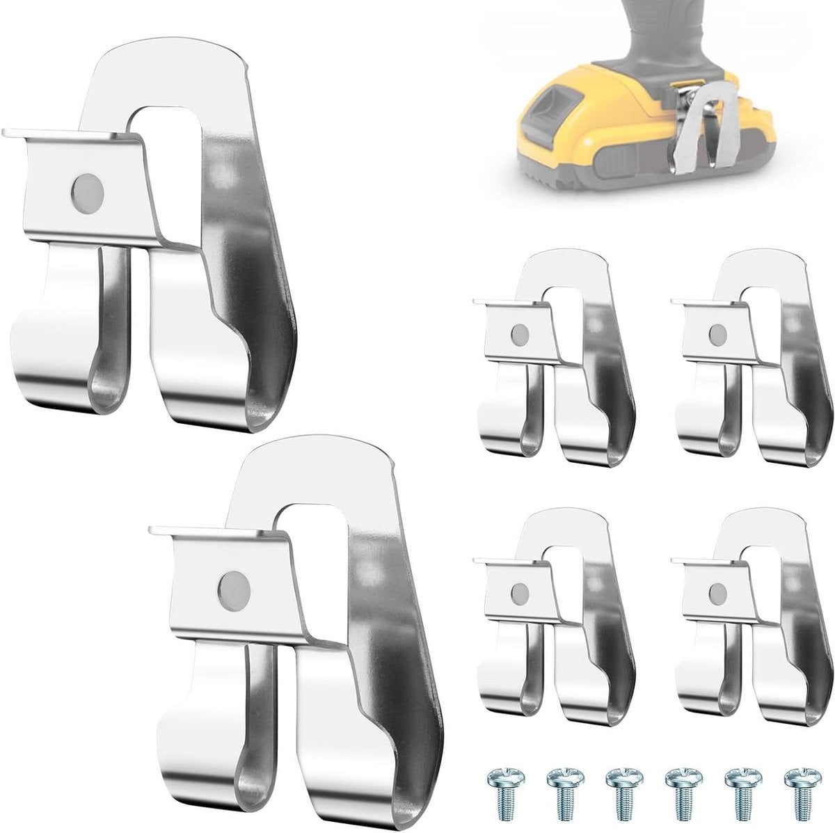 Set van 6 Riemclips Gereedschapshaken in Roestvrij Staal - Zilver