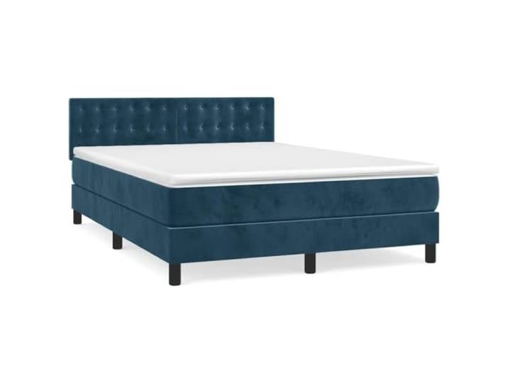 PUGYNBK Box Spring Bett, Samt, Dunkelblau, 140 x 200 cm Verstellbares Kopfteil, Taschenfederkernmatratze, mittlere Festigkeit, weicher Schutz