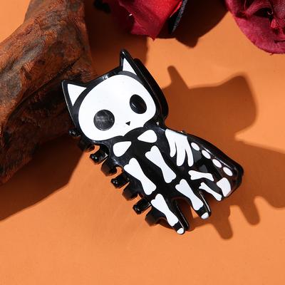 Smart Shopping Spot Luminous Skull Cat Hair Claw Durable Acrylic Shark Clip For Women, Punk Style, Perfect For Halloween black