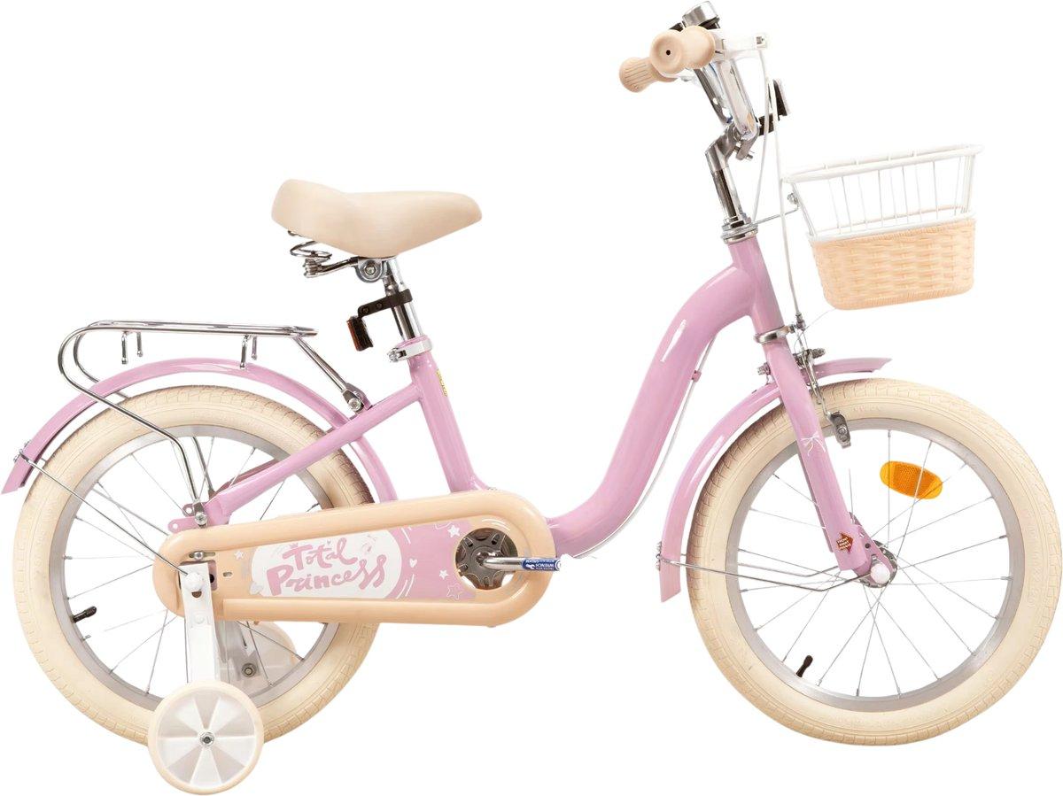 Kinderfahrrad 40 cm - mit Stützrädern, Fahrradkorb & Gepäckträger - Für Kinder 3-10 Jahre - Rosa