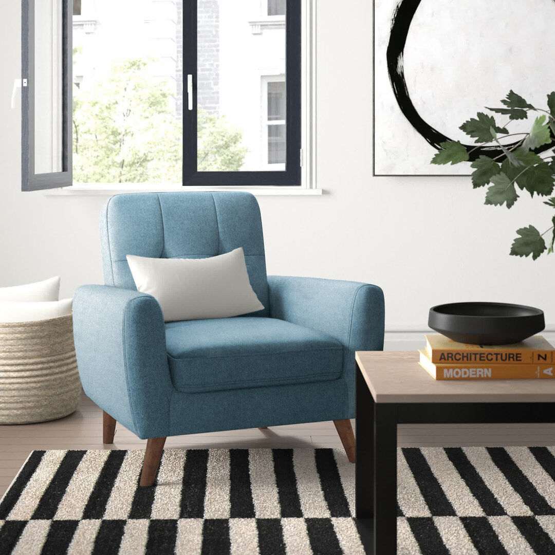 Zipcode Design Bostrom Upholstered Armchair Blue Linen 83cm H X 85cm W X 81cm D