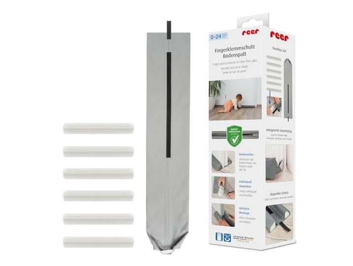 reer Fingerklemmschutz Bodenspalt, Türstopper für 70-90 cm Türen, Grau