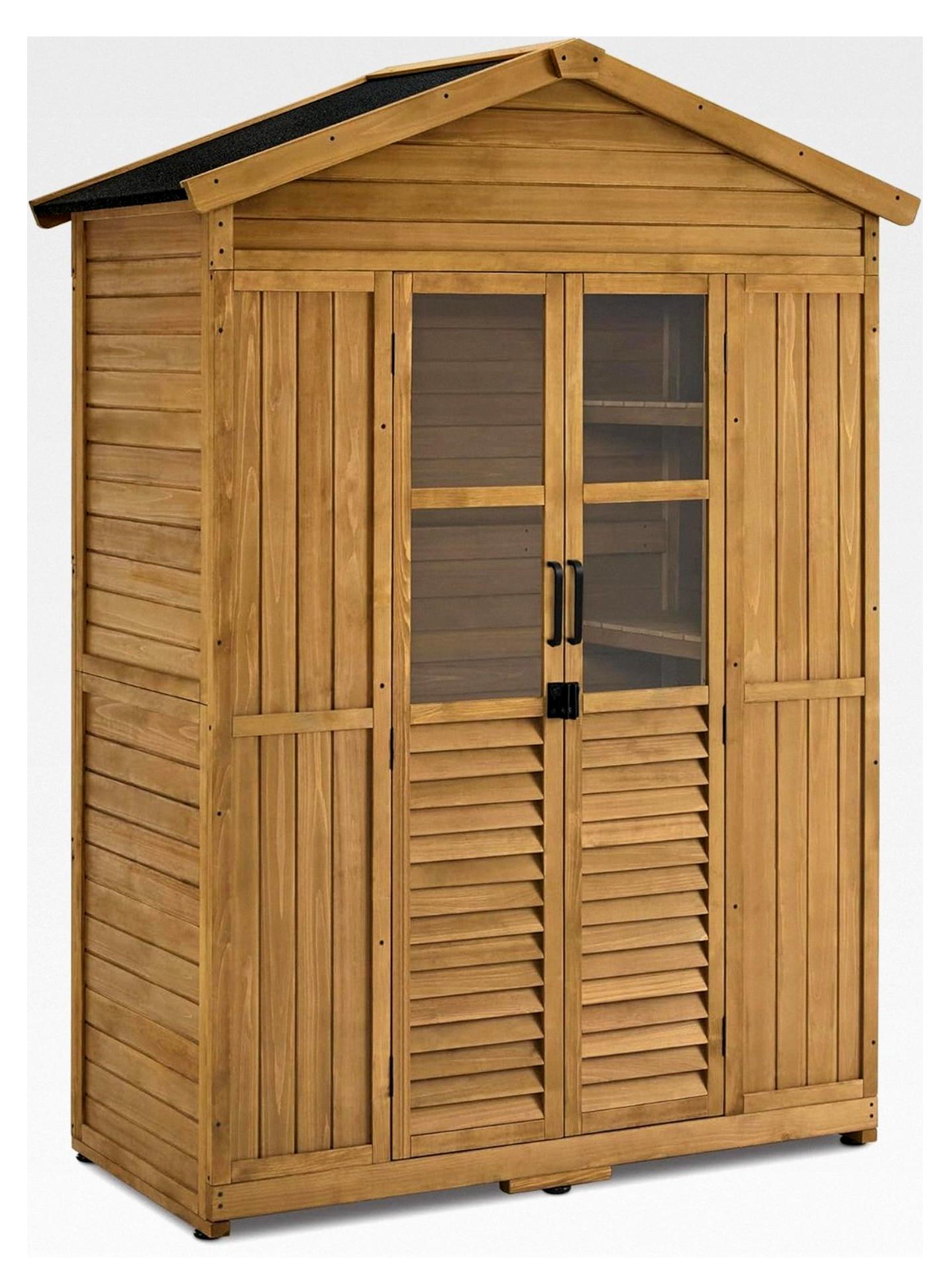 Gartenschrank aus Holz wetterfest, Geräteschrank für den Außenbereich, wasserdicht, begehbar, mit 6 festen Regalen, 74×143×200 cm (Natur)