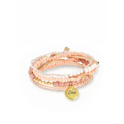 Armketten Set LASCANA, Damen, Gr. Glas Stein, rosa, Glas, Stein, bunt, glänzend, Armbänder Armband Perlenarmband, elastisches Armband mit Anhänger, Armband Set