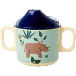 RICE Melamin Schnabelbecher Jungle Animals, Ø7.7 x H10cm, blau
