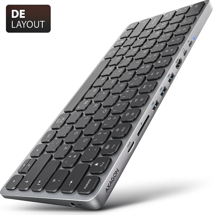 AXAGON HMC-KB-GE Keyboard Hub, USB-C 5Gbps, 3x USB-A, HDMI 4k/60Hz, SD/mSD, Audio, PD 100W