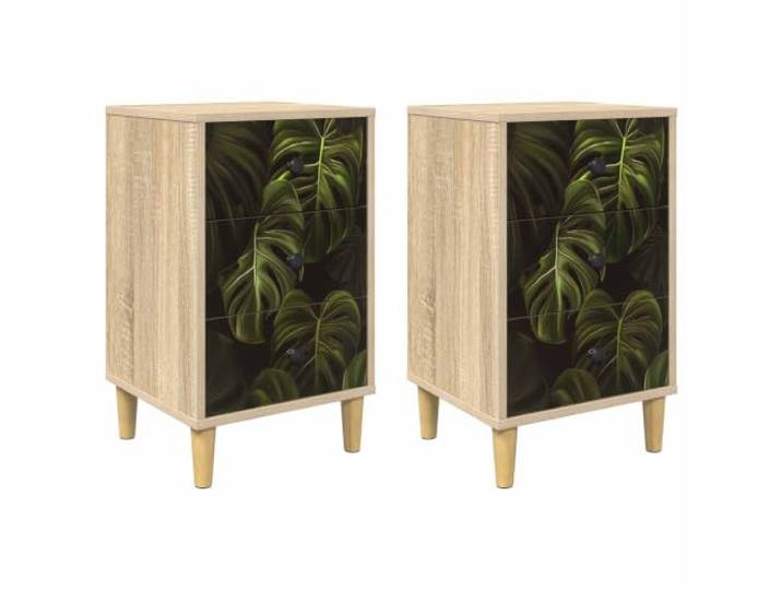 Coespram Nachttisch 2er Set Sonoma-Eiche 36x33x60 cm Nachtschrank Kompakter Nachtschrank aus Holzwerkstoff mit 6 Schubladen und Stahlgriffen, ideal für Schlafzimmer und kleine Räume.