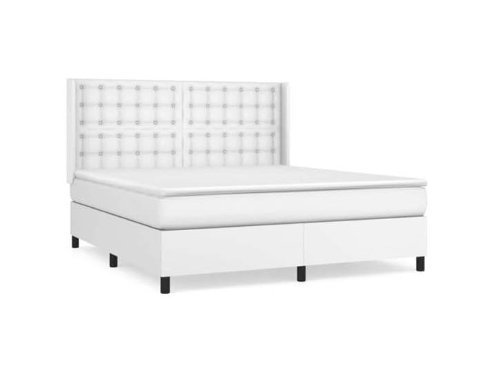 PUGYNBK Boxspringbett, 160 x 200 cm, Kunstleder, Weiß Verstellbares Kopfteil, Taschenfedern, mittlere Festigkeit, einfache Reinigung