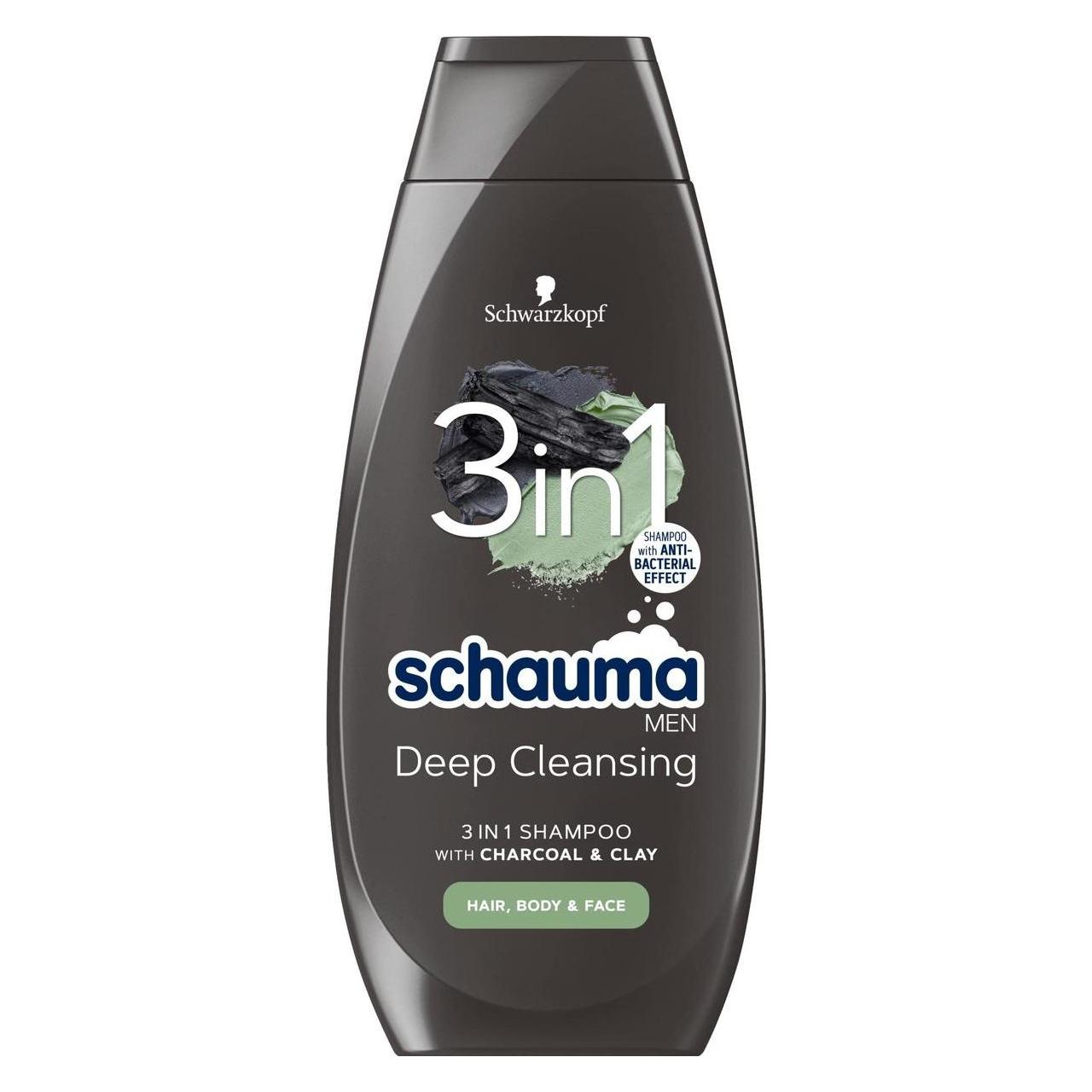 Schwarzkopf Schauma - Men 3In1 Shampoo For Men Hair. Face & Body Charcoal & Clay 400Ml (Flüssiges Shampoo, 400 ml) (30167567)