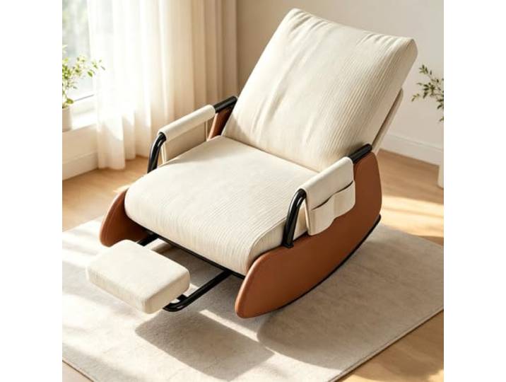 LCNDKF Ergonomischer Ruhesessel – mit Integrierter Fußablage Moderner Ruhesessel mit solider Schaukelbasis und praktischem Seitenfach für Zeitschriften.