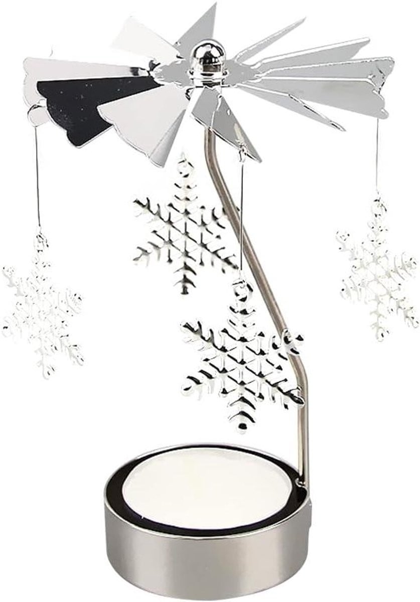 Zilveren Draaiende Kandelaar Aroma Theelichthouder met Lichtreflectie - Diameter: 8 cm