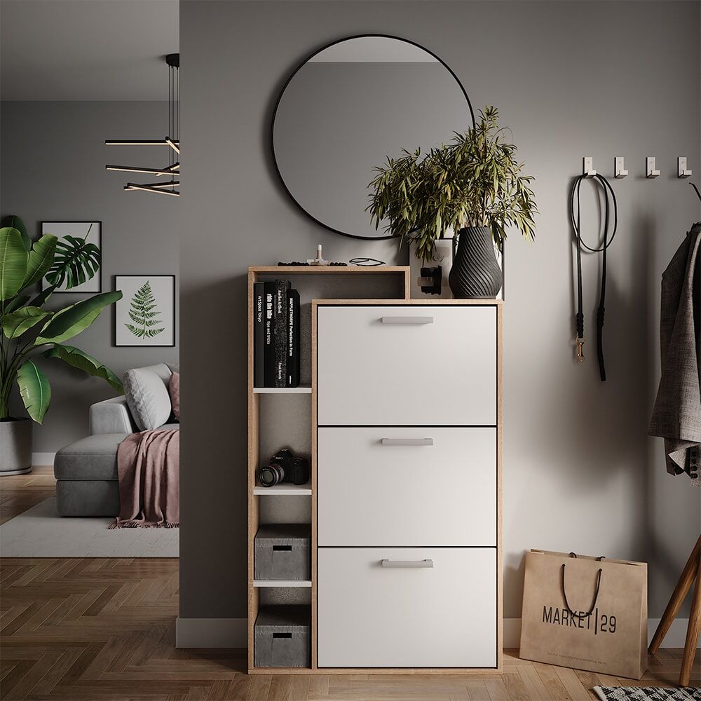 Vicco Basculeur à chaussures avec 3 compartiments, sonoma 80 x 128.3cm Blanc 80x129x25cm