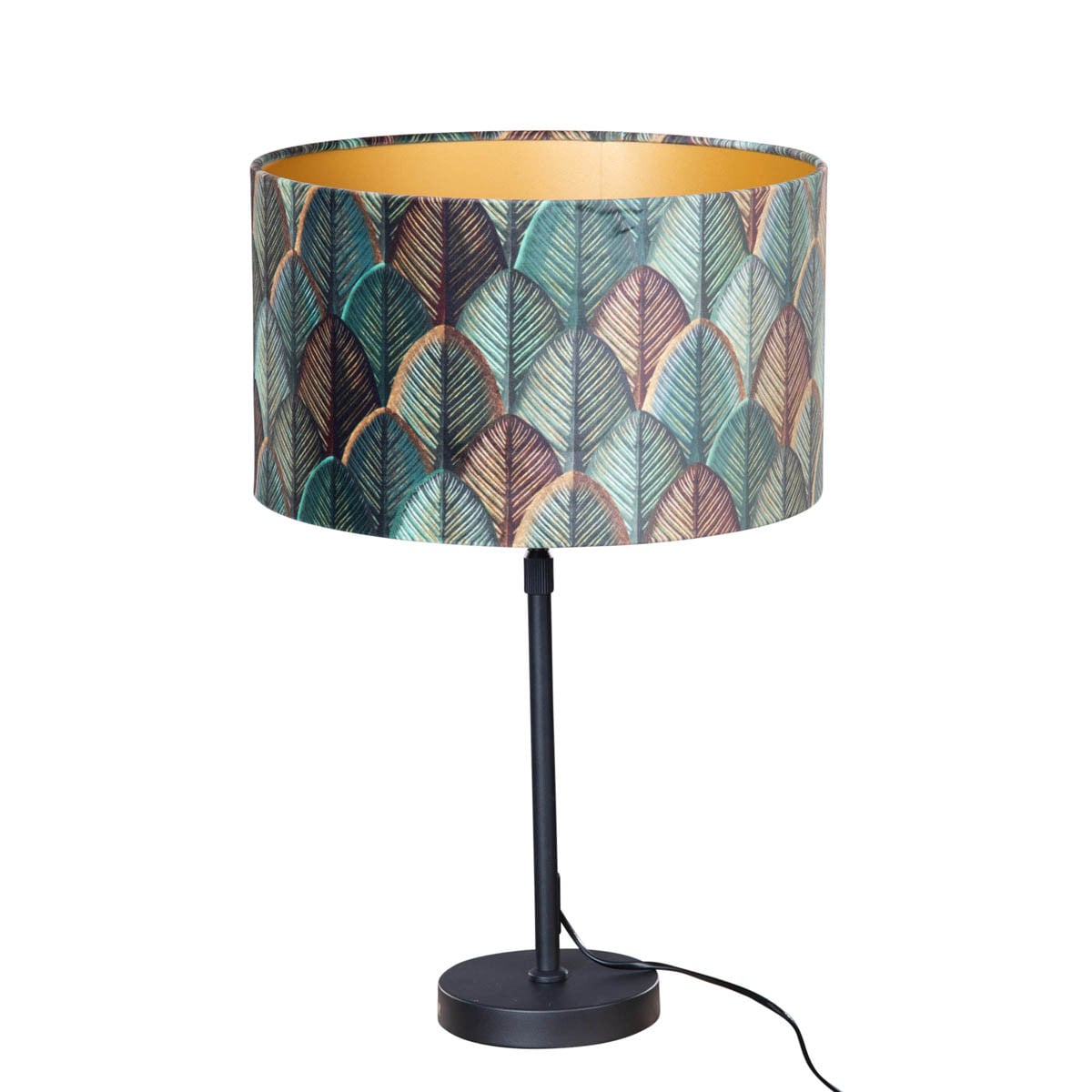 Qazqa Tafellamp zwart met velours lampenkap en gouden details