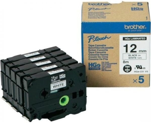 Brother Hge231v5 Labeltape 12mm, Sort På Hvid