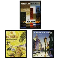 POSTER Set Mit 3 Weinleseblätter Us-Städte A4 Rahmenlos