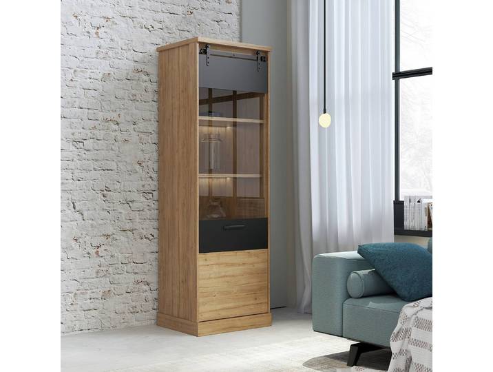 Standvitrine 63 x 199 x 52cm Schwarz/Braun
